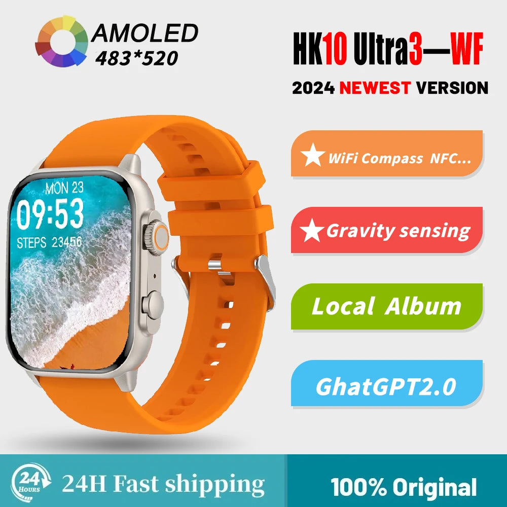 2024 HK10 Ultra 3-WF Smart Watch AMOLED NFC Wifi Chatgpt Album Local Music TWS 1GB ROM Bluetooth Men'S Smart Watch PK H15 Ultra+