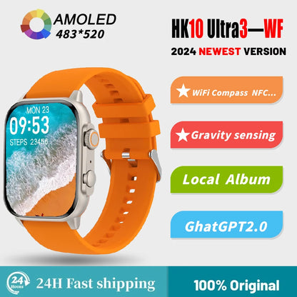 2024 HK10 Ultra 3-WF Smart Watch AMOLED NFC Wifi Chatgpt Album Local Music TWS 1GB ROM Bluetooth Men'S Smart Watch PK H15 Ultra+