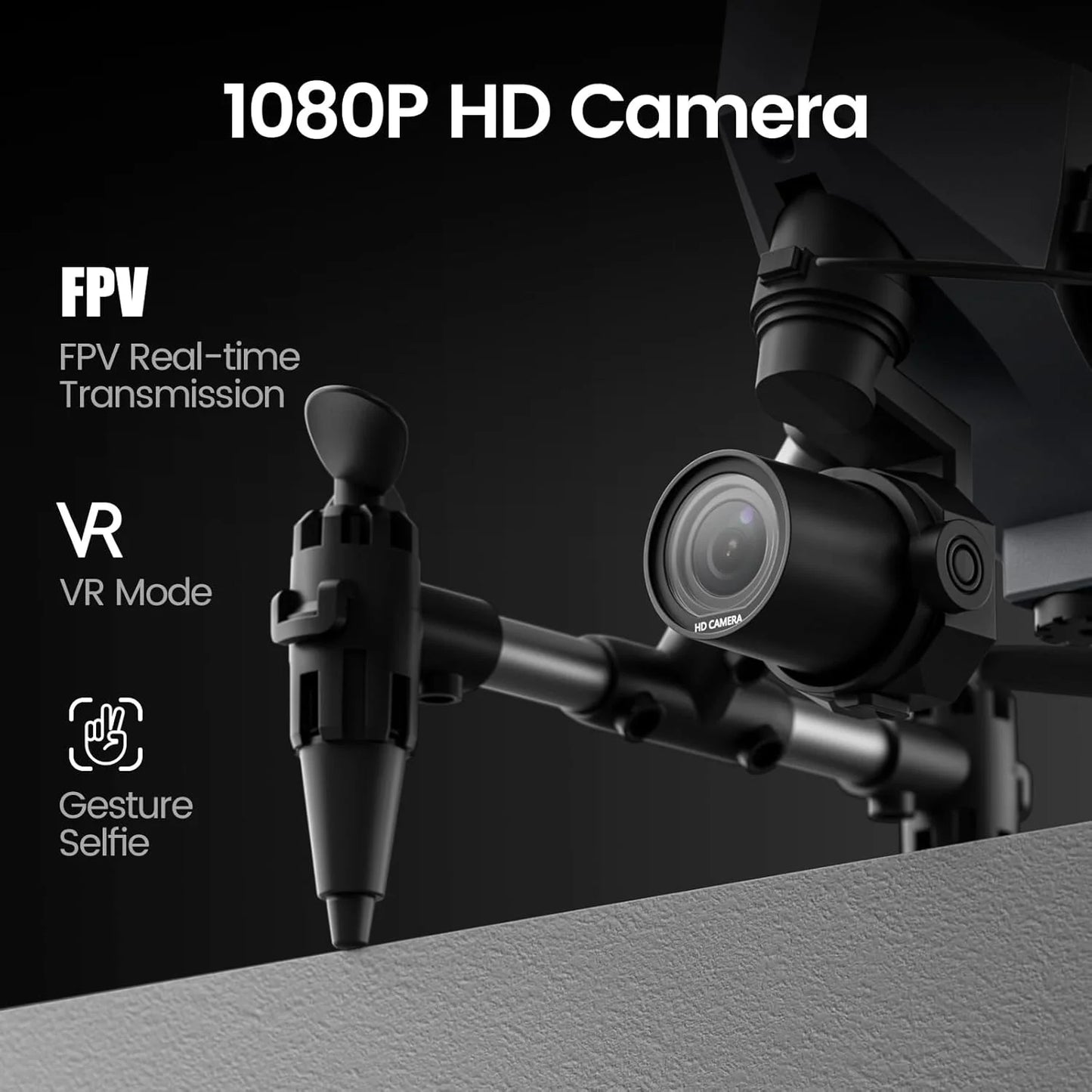 WF10 Mini Drone with Camera for Kids 1080P, Remote Control Quadcopter with 3 Batteries, Black