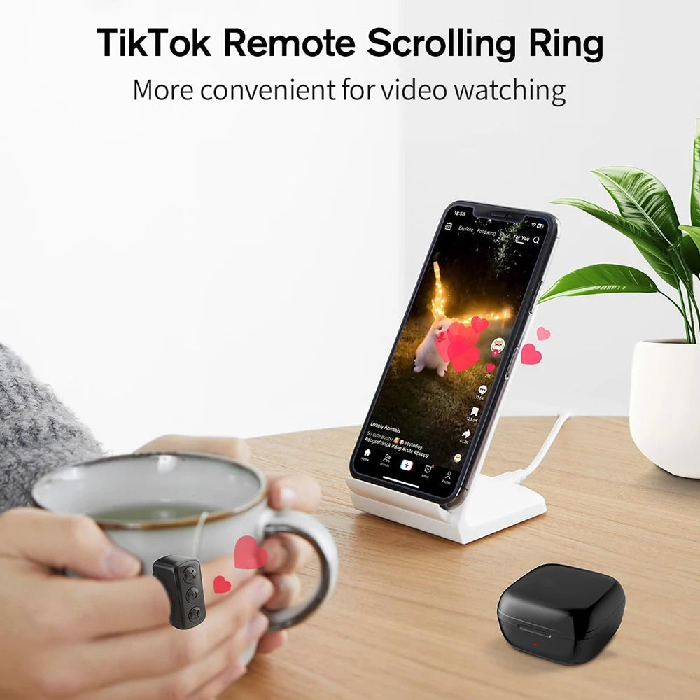 Phone Remote Control Page Turner Bluetooth Compatible Scrolling Ring for Tiktok Kindle App Phone Video Recording Controller